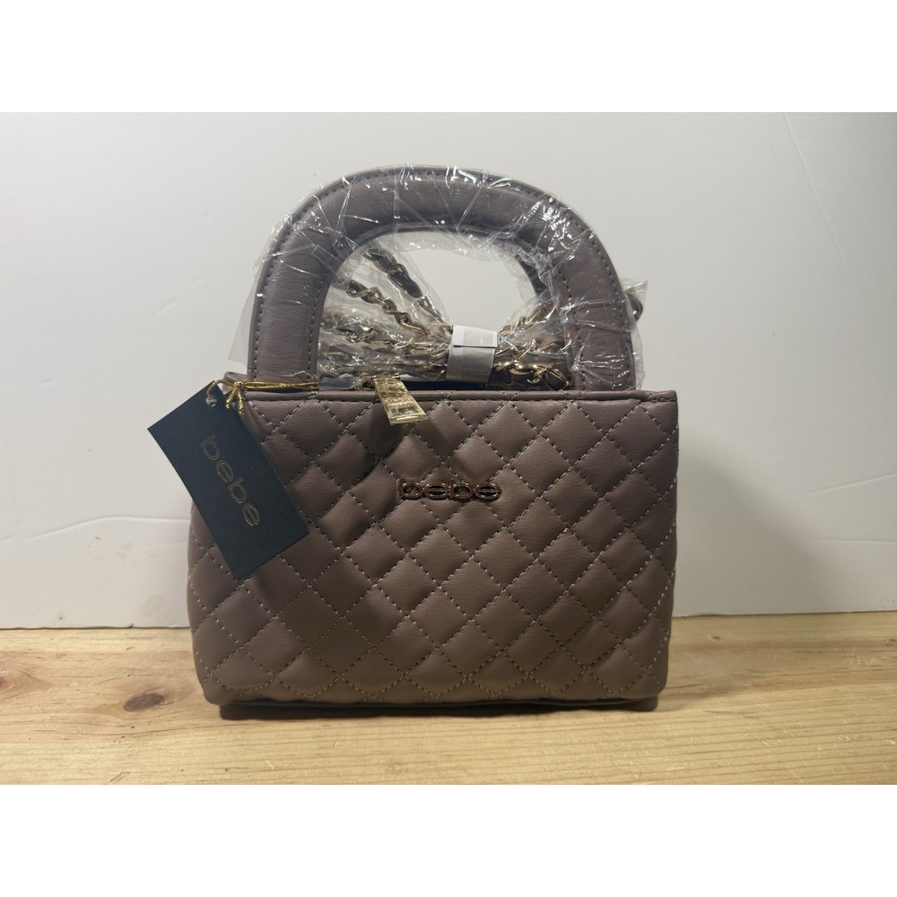 bebe Sofie Mini Satchel Crossbody Taupe Quilted Handbag NWT